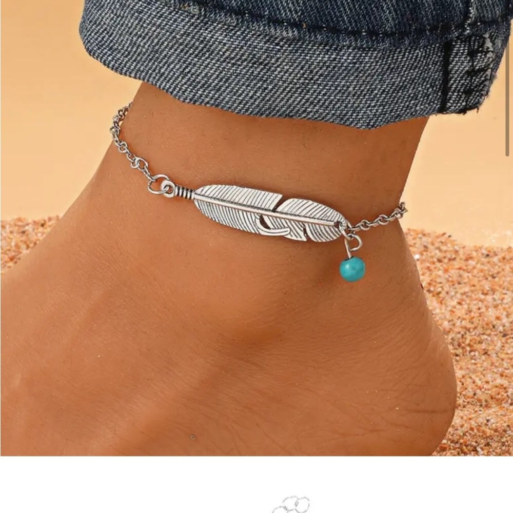 “Silver”Turquoise Feather Anklet Bracelet